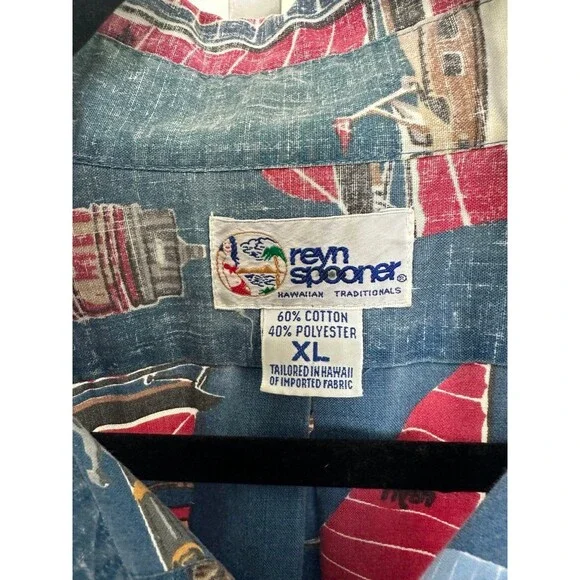 Reyn Spooner Hawaiian Aloha Button Down Unique Textile Sailboat Collar Shirt XL
